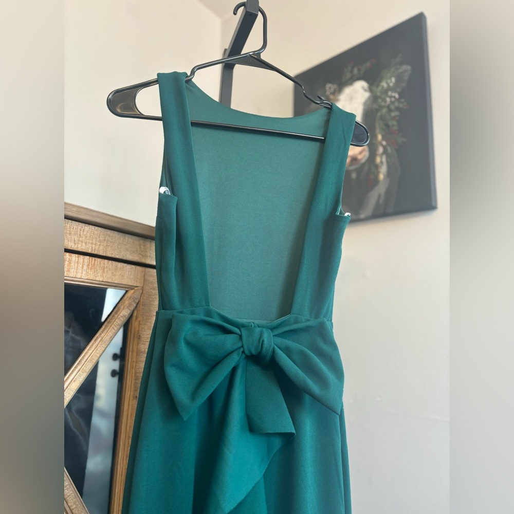 Lulus Current Exquisite Refinement Emerald Backless Bow Ruffled Maxi Dress - Picture 13 of 16
